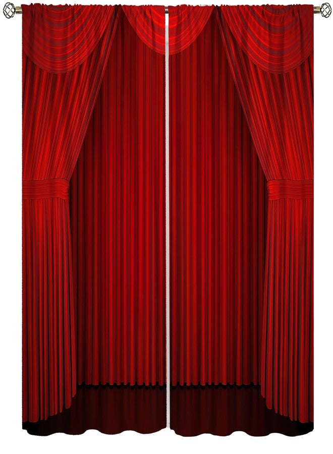 AAVEUP Movie Theater Curtains for Bedroom,Red Vintage Elegant Theater Red Curtain Showtime Window Drapes Print for Boys Girls Screening Room Living Room Bathroom 42x45in（No Blackout） - Image 1